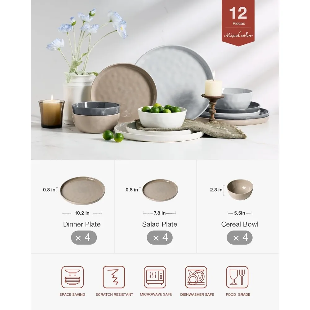 12-Piece Stoneware Dinnerware Set for 4 – Plates & Bowls 2