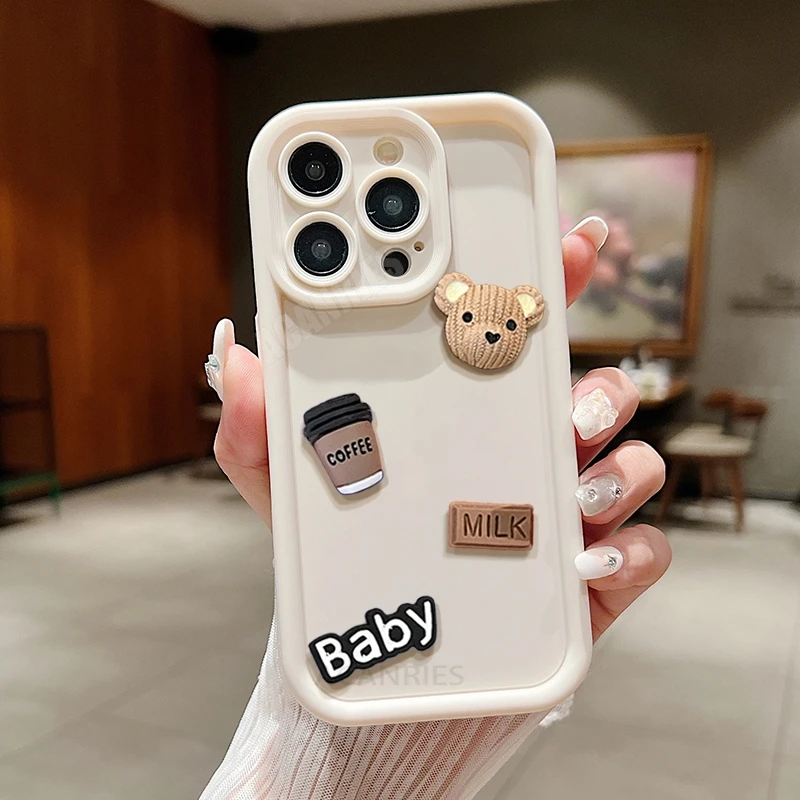 Cute 3D Bear Liquid Silicone Cartoon Soft Phone Case