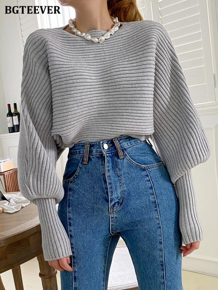 

Элегантный свободный женский теплый свитер BGTEEVER с круглым вырезом, джемперы с длинным рукавом, Женские однотонные вязаные пуловеры, топы, Осень-зима 2022