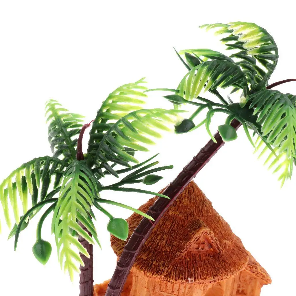 Artificial Coconut Tree Hidden Hut Cave Aquarium Fish Tank Landscape Decor