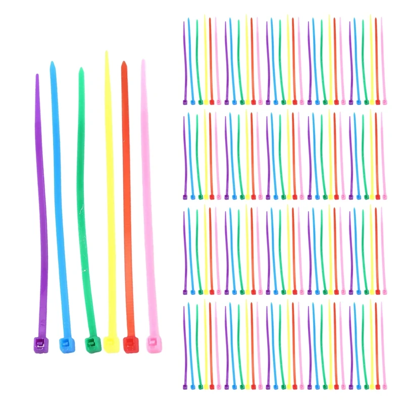 소형 컬러 지퍼 타이, 600 개 (색상 당 100), 4 인치 멀티 컬러 지퍼 타이, 장식 메쉬 화환 용품