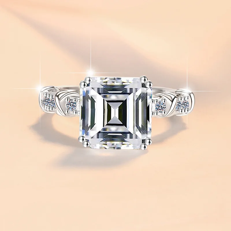 Women's PT950 Platinum Asscher Moissanite Ring 5CT Sparkle Luxury Fashion Engagement Gift Band