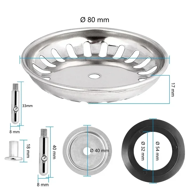Stainless Steel Kitchen Sink Strainer Kitchen Water Basin Sink Drainer Strainer Basket Waste Plug Stopper Filter set 80/82/84mm 4