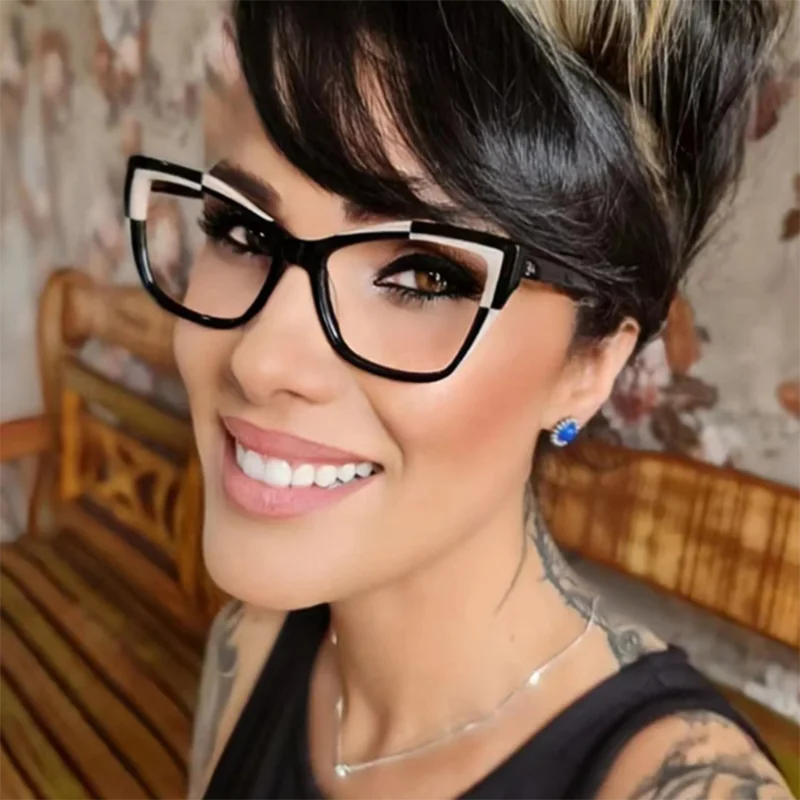 Stylowe okulary kocie oczy w kolorowych oprawkach PLUSY i MINUSY 5 Dopasowane kolory oprawka okulary z przezroczystymi szkłami okularów krótkowzroczność nerdy stopni-0.5 -1.0 -2.0 do-6.0, kwadratowa hiperopia 0.5 do + 6.0 3