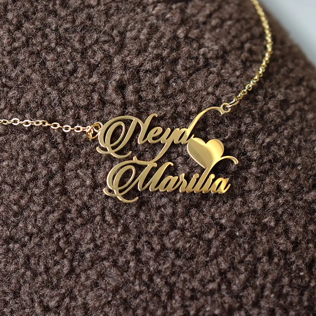 Personalized Two Name Necklaces With Heart Stainless Steel Custom Letter Couple Necklace Choker  Stainless Steel Wedding Gift 3