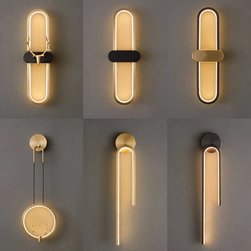 

Modern light luxury copper LED wall lamp is suitable for living room and corridor stairs study bedroom headboard wall lamp