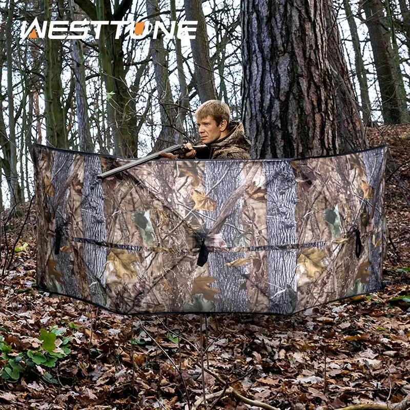 Camouflage Hunting Accessories WESTTUNE Pop Up Ground Blinds Quick Setup Durable Three-Panel Hunting Blind Low-Noise Grass Camo Hunting Camouflage Accessory