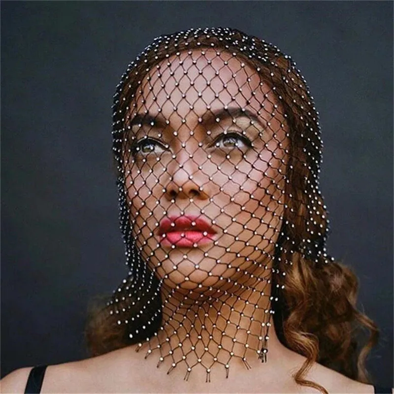 New Women Balaclava Elastic Rhinestone Turban Ladies Shining Fishnet Headhood Holiday Party Head Mask Diamond Headwrap Headcover 4
