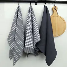 Ręcznik kuchenny zestaw 3 ręczników zestaw ręczników kuchennych kolor ręcznik w paski zestaw ręczników zestaw ręczników prezentowych zestaw ręczników tanie tanio CN (pochodzenie) Rectangle Plaid 100 bawełna Tea Towel Blue Grey 200g 45*60cm