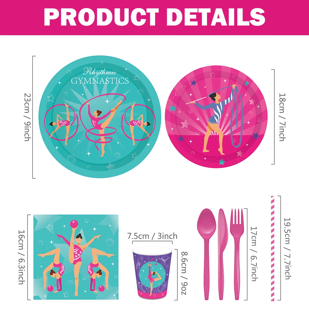 Gymnastics Party Decoration Tableware Paper Cups Plates Napkins Banner  Balloons Rhythmic Sports Birthday Baby Shower Party Decor - AliExpress, image size:1000x1000