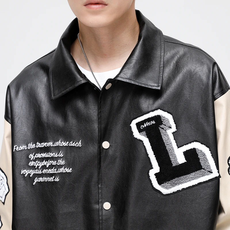 Leather Embroidered Varsity - Noir - Men - Ready To Wear