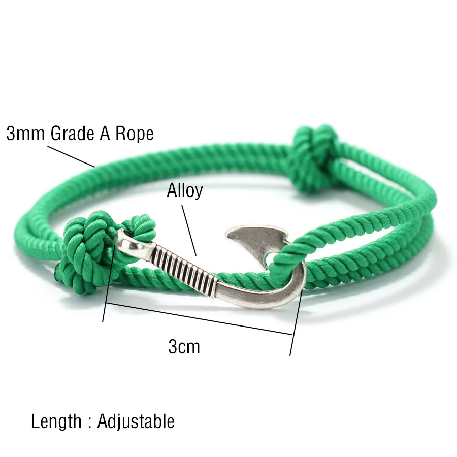 Men Adjustable Rope Bracelet With Fishing Hook Charm