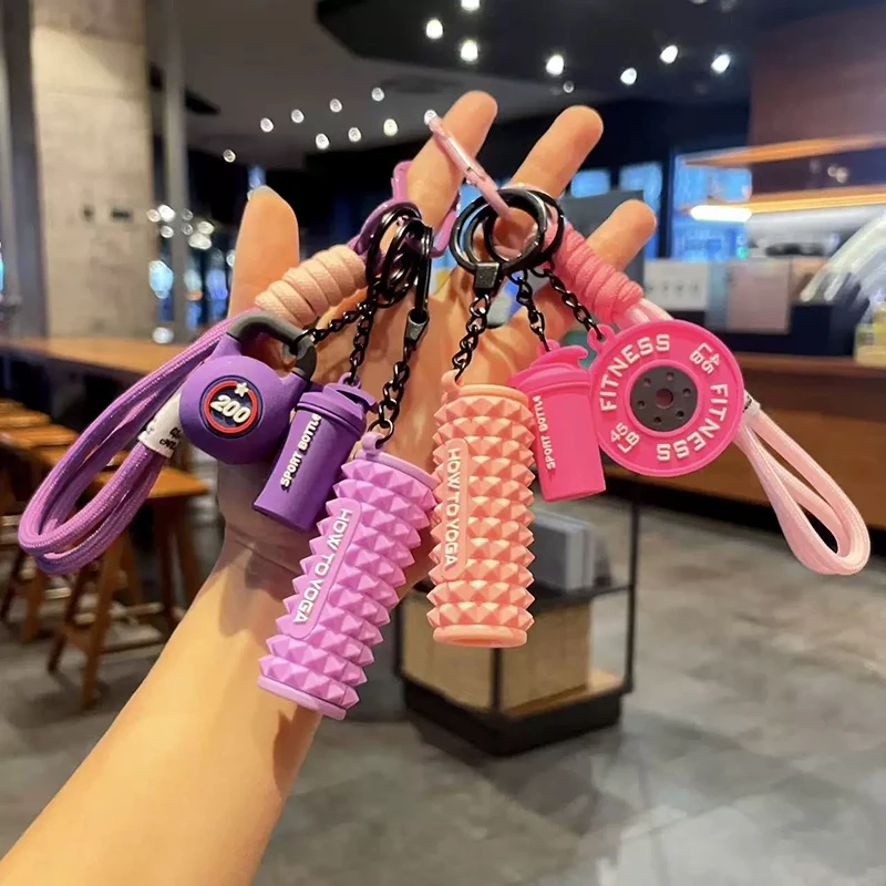 Barbell Dumbbell Kettlebell Keychain Mini Foam Roller Fitness Keychain Silicone Gym Workout Gifts for Gym Lovers