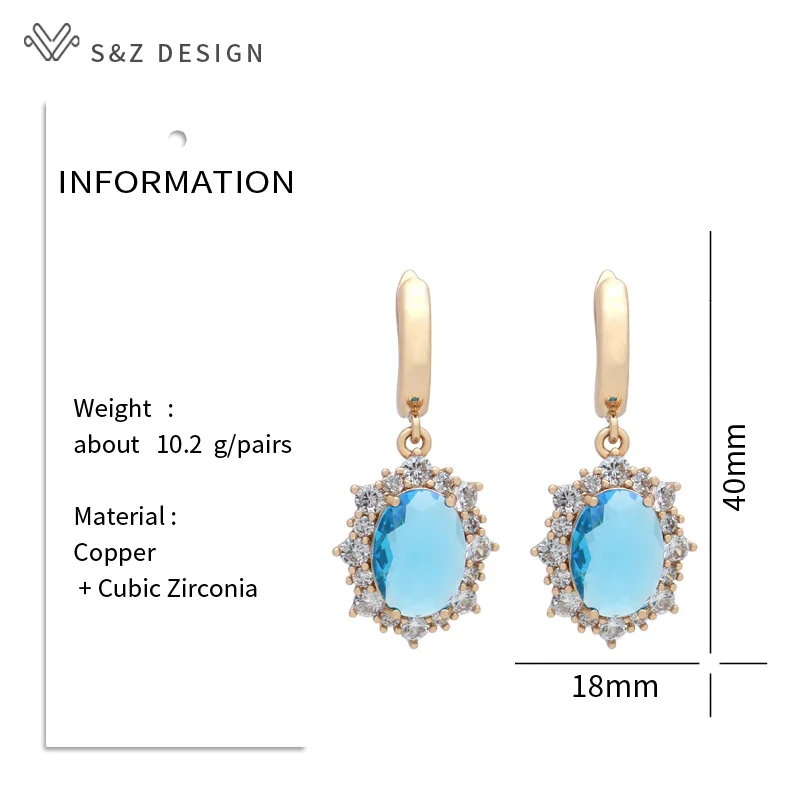 S&Z DESIGN New Fashion Egg Shape Oval Cubic Zirconia Dangle Earrings For Women Elegant Jewelry 585 Rose Gold Color Eardrop