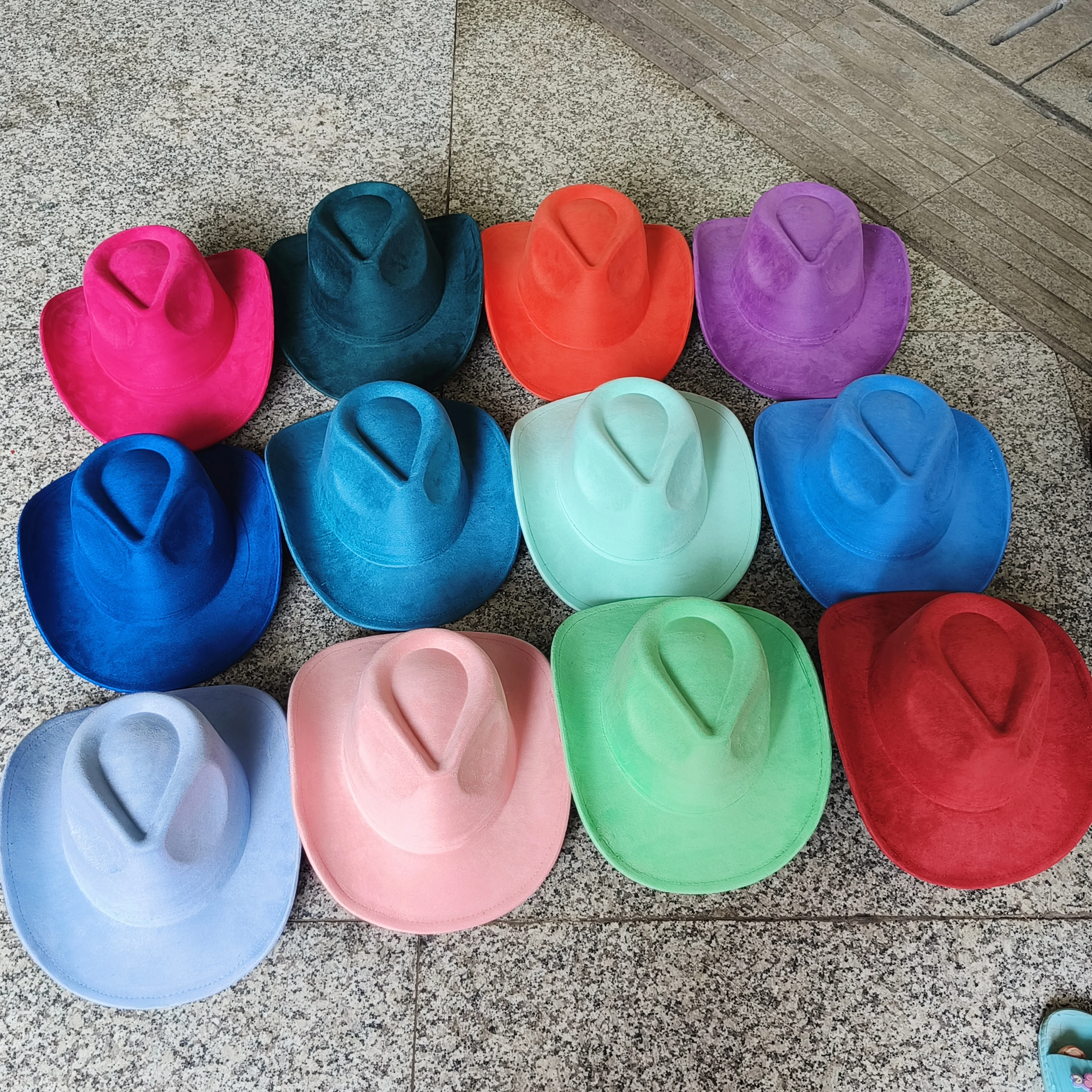 Suede cowboy hats for men and women small brim drop top curved brim hat western cowboy hat solid color retro