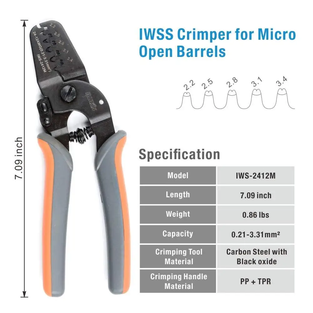 IWISS IWS-2412M Crimping Pliers 2.8/4.8/6.3mm Plug Insulated Male Female Connectors Wire Crimper Set Terminals Assortment Kit 2
