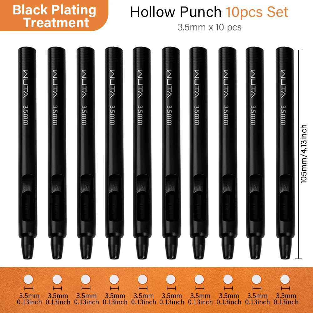 WUTA 5-15Pcs Basic Black Anti-rust Leather Hollow Punch Set Round Hole Puncher DIY Craft Working Tools Kit for Belt, Watch Strap