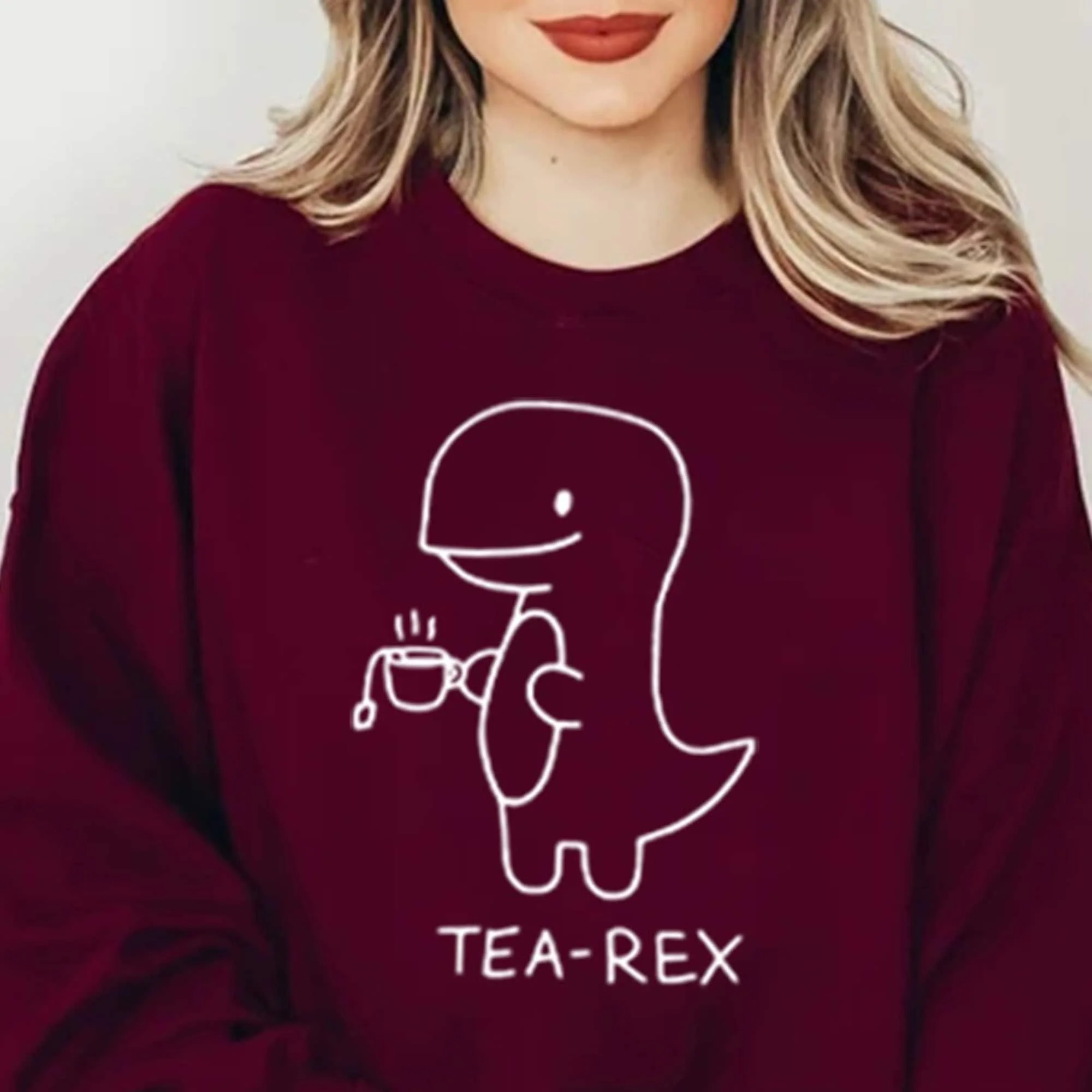Tea Rex Cute Dinosaur T Shirt Mom Lover Dino Coffee Punny 'Tea Rex' Regalo Di Compleanno Maniche Lunghe O Corte