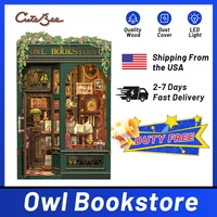 CUTEBEE DIY Book Nook Kit Miniature Wooden Dollhouse with Lights Bookshelf Insert 3D Puzzle Decor Model for Gifts Owl Bookstore