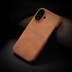 Vintage Sheepskin PU Leather Card Wallet Bumper Case - Shockproof Matte Frameless Cover for iPhone 17 (Brown)