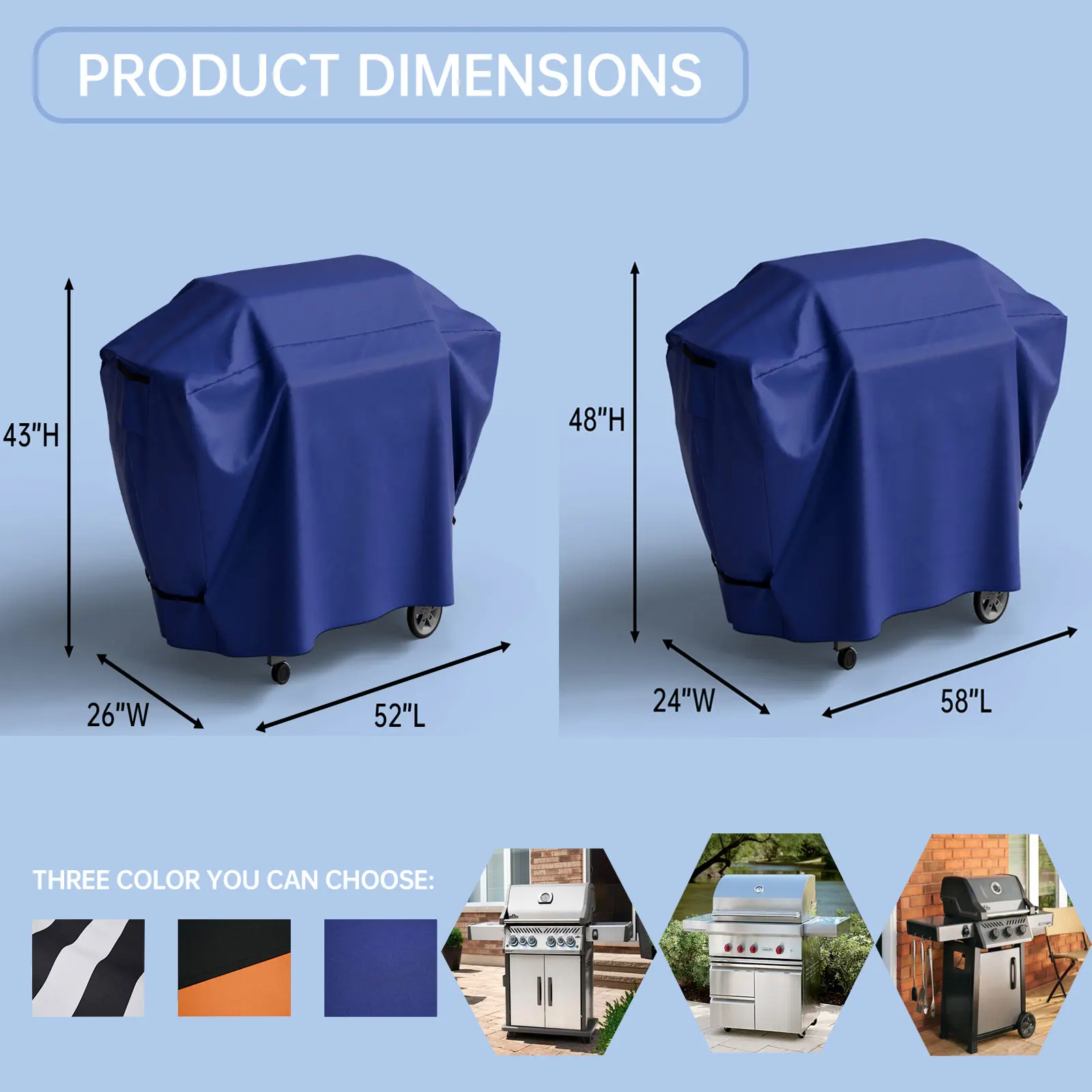 420D Outdoor Grill Cover BBQ Barbeque Cover Anti-Dust Waterproof Rip-Proof with Hook-and-Loop Straps & Adjustable Hem Drawstring