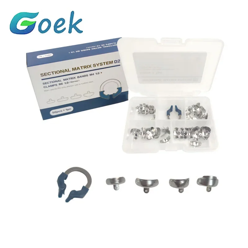 

51 шт./коробка, стоматологическая секционная матричная система D2 134 ℃, Autoclavable, увеличенная твердость, матричные полосы M4, зажимы R6, узкий лабораторный инструмент