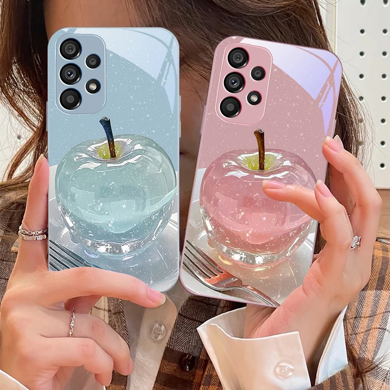 Crystal Apple Pink Purple Tempered Glass Phone Case