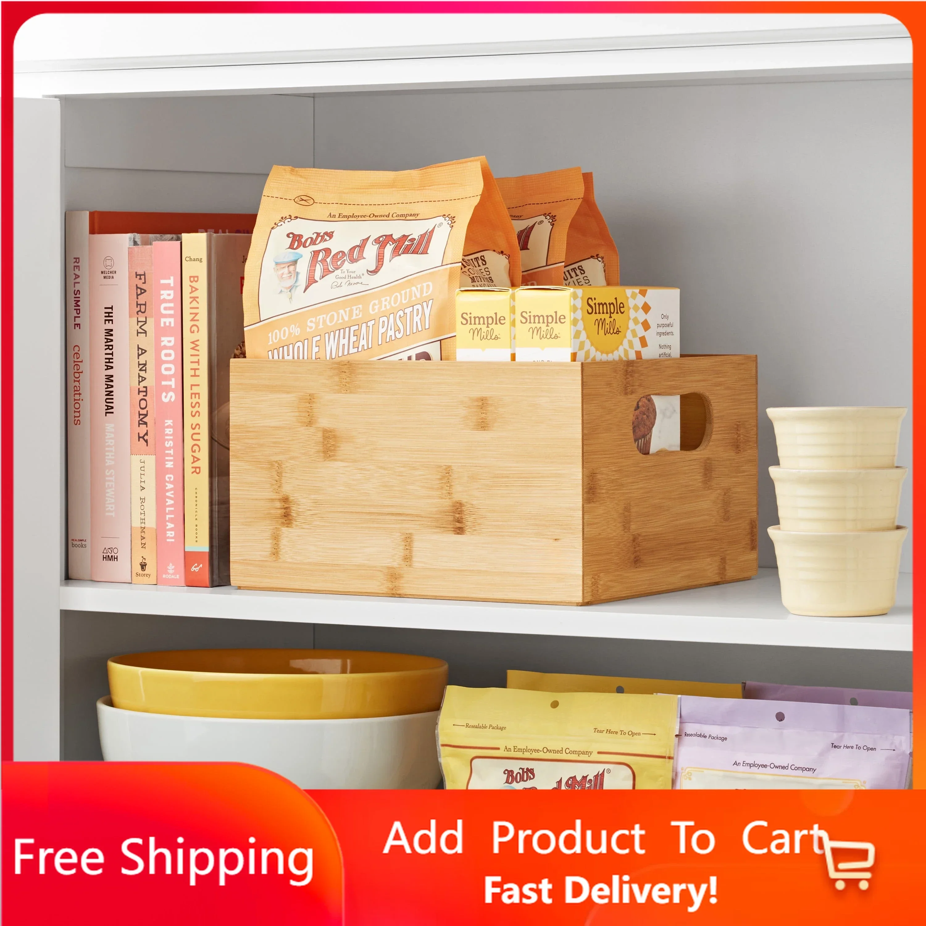 

2 Piece Small Bamboo Organizing and Storage Bins Brown Storage Organizer Free Shipping