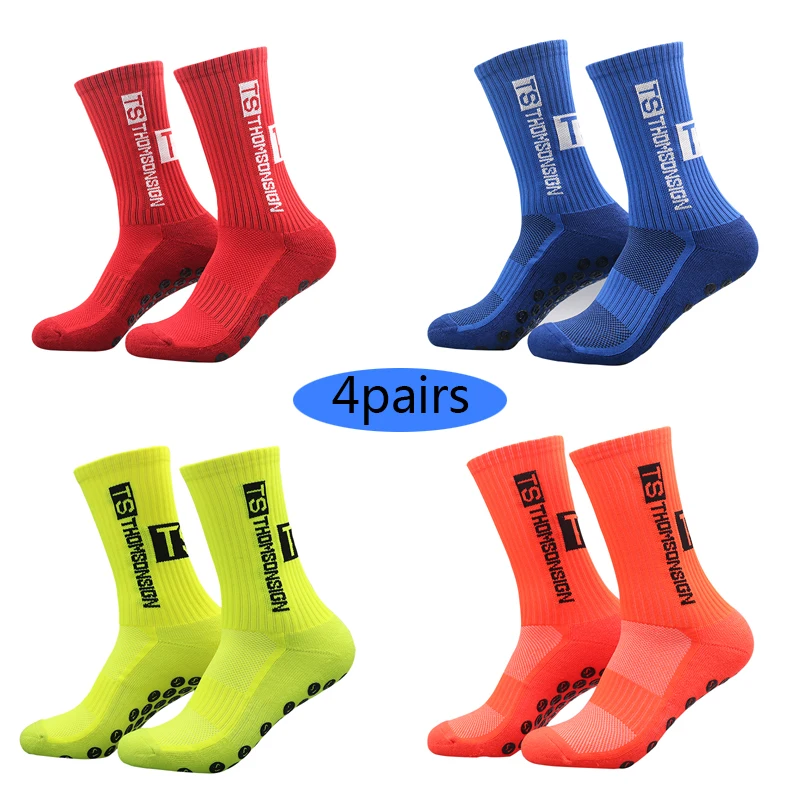 4 pairs New Style TS Football Socks Round Silicone Suction Cup Grip Anti Slip Soccer Socks Sports Men Women Baseball Socks