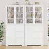 71" Large Bookcase with Glass Display Cabinet and 3 Tier Wide Book Shelves, Tall Bookshelf with 3 Storage Drawers,China Cabinet 6