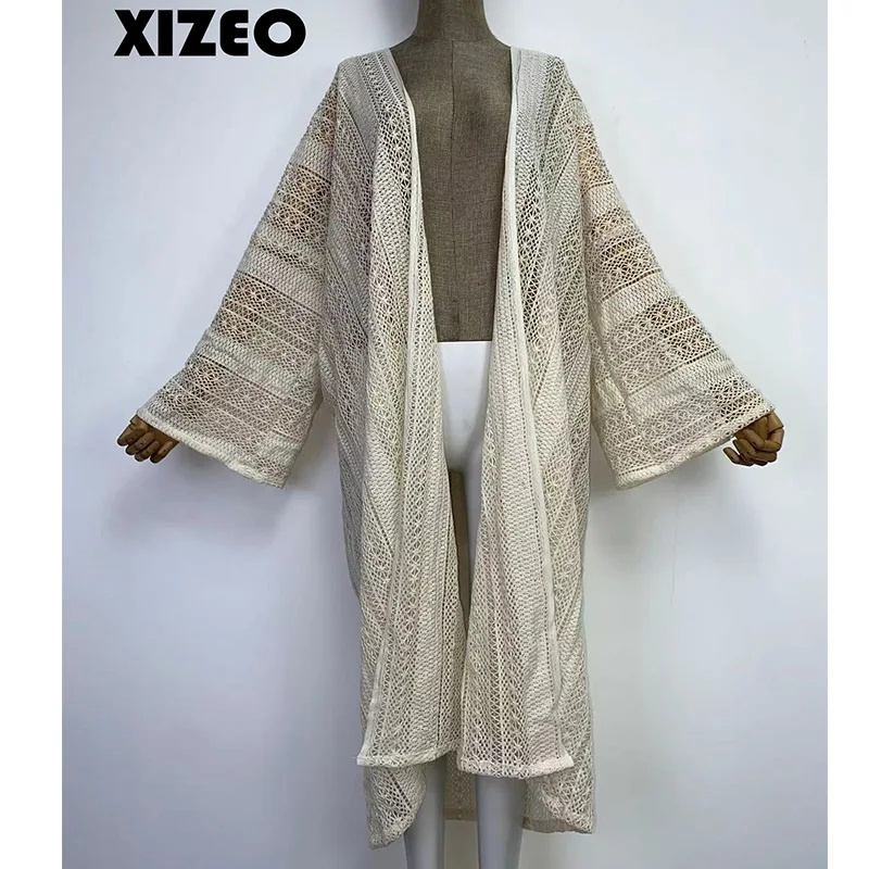 XIZEO 여름 해변 커버 업 여성 가디건, 섹시한 보호 아프리카 휴일 파티, 긴팔 실크 느낌 로브, 기모노 카프탄, 패션