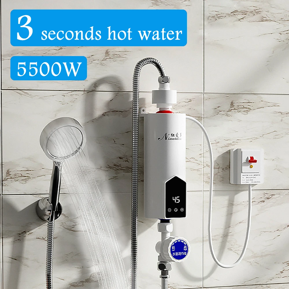 5500W Mini Instant Water Heater Kitchen Bathroom Wall Mounted Electric  Water Heater LCD Temperature Display with Shower Set 220V - AliExpress