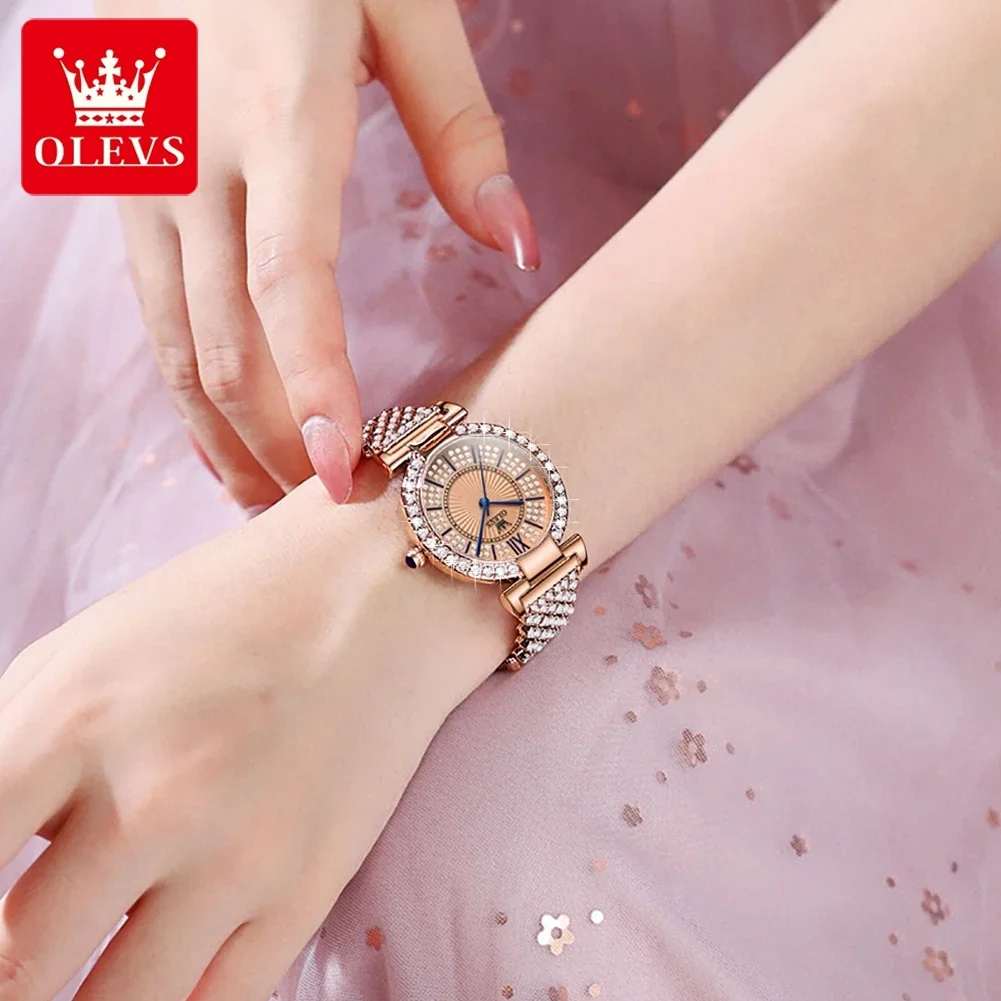 OLEVS 9942 Waterproof Inlaid diamond Luxury  Women Wristwatch, Fashion Stainless Steel Strap Quartz Watch For Women 3