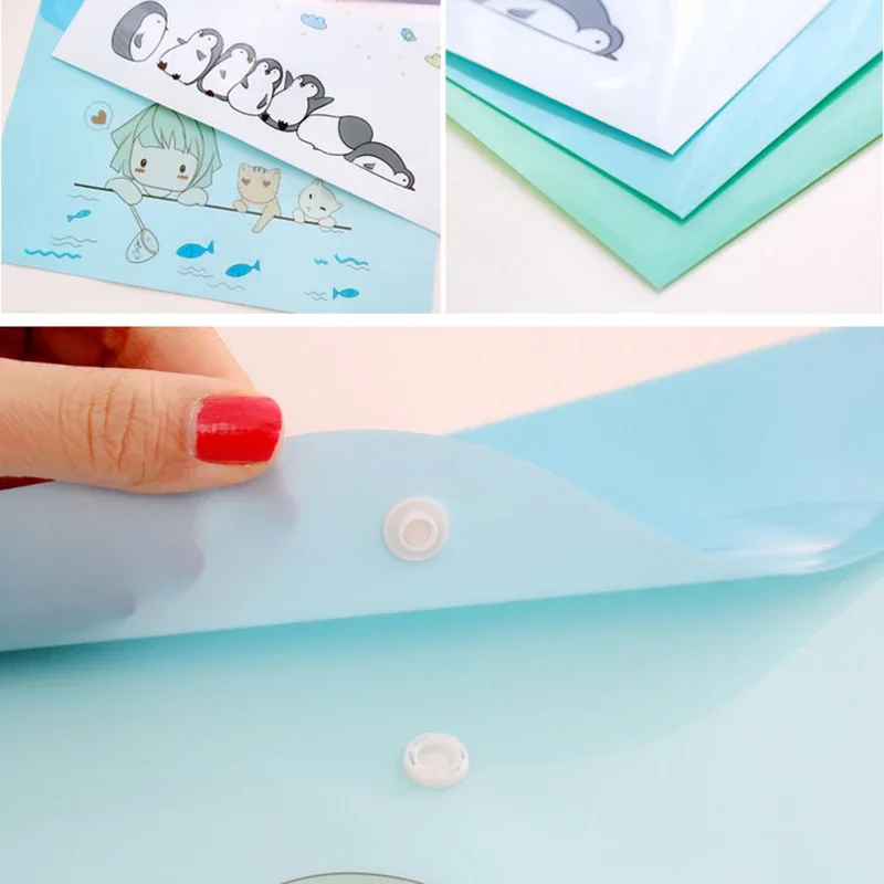 A4 Cute Cartoon Animal File Holder Snap Button PVC Folder Pen Box Office Information Bag 10Pcs/set