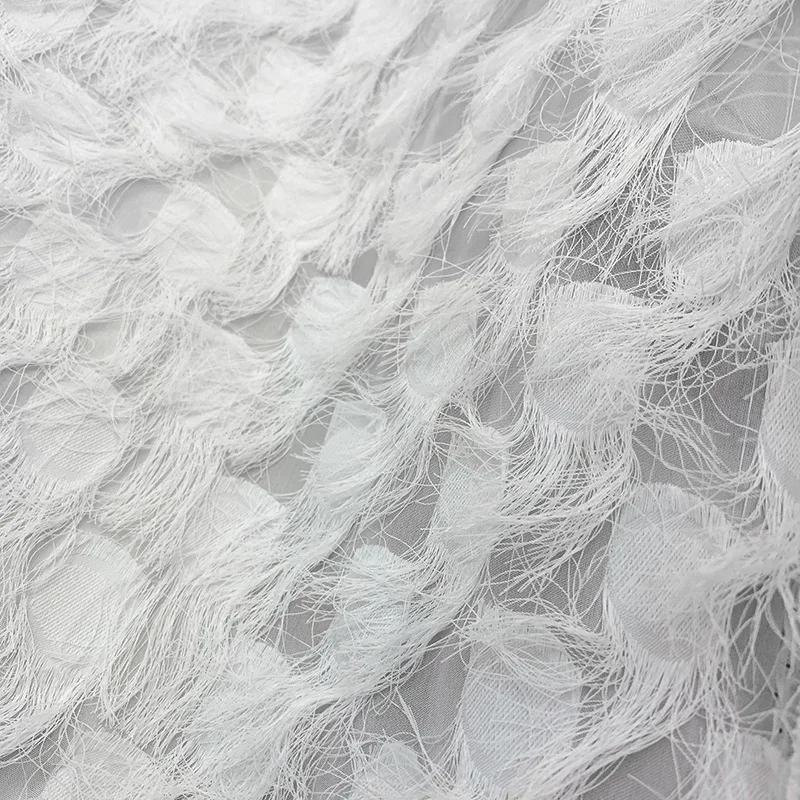 

Feather Cut Flower Jacquard Fabric Chiffon Tassel Summer Dress Bridal Dress Diy Making Fabric 50cmx150cm