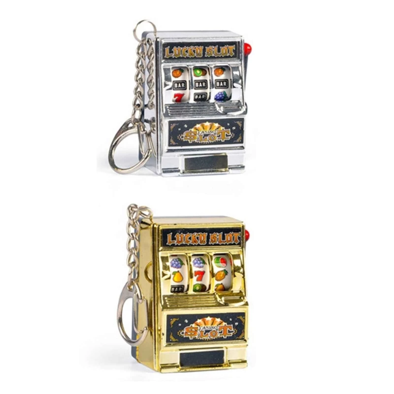 Mini Slot Machine Keychain with Small Bell Funny Casino Pendant Lucky