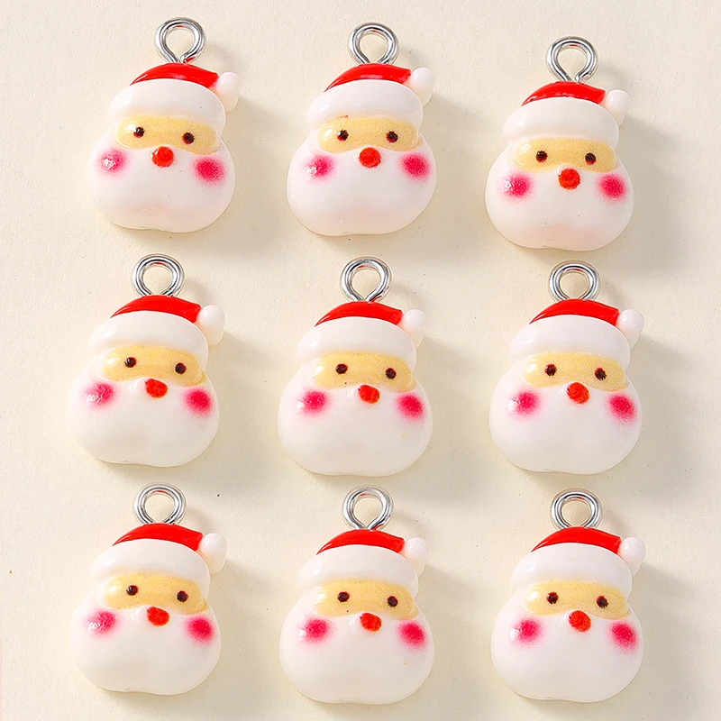 Leslie 10 Stück neue Harz-Weihnachtsanhänger, Hirschglocke, Schneemann, Weihnachtsmann-Anhänger für DIY-Halskette, Ohrring, Schmuckzubehör – Detail 10