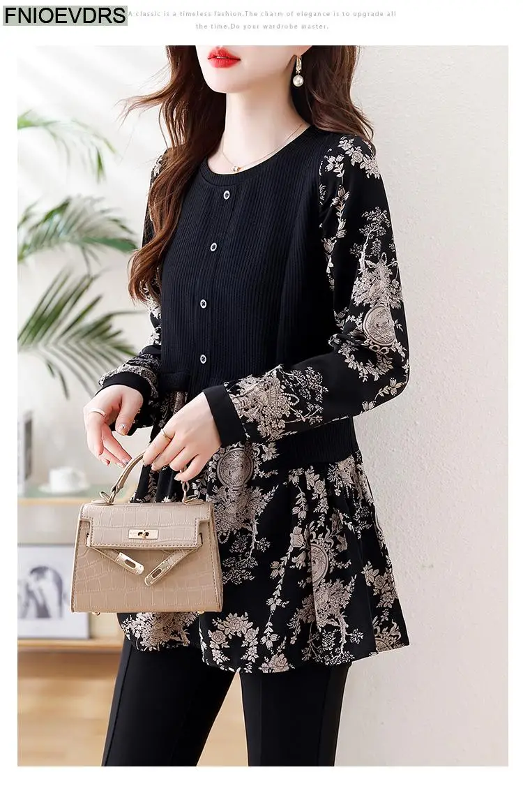 Loose Clothes Women 2024 Autumn Long Elegant Office Lady Floral Shirts Casual Retro Vintage Ruffles Tunic Peplum Tops Blouses