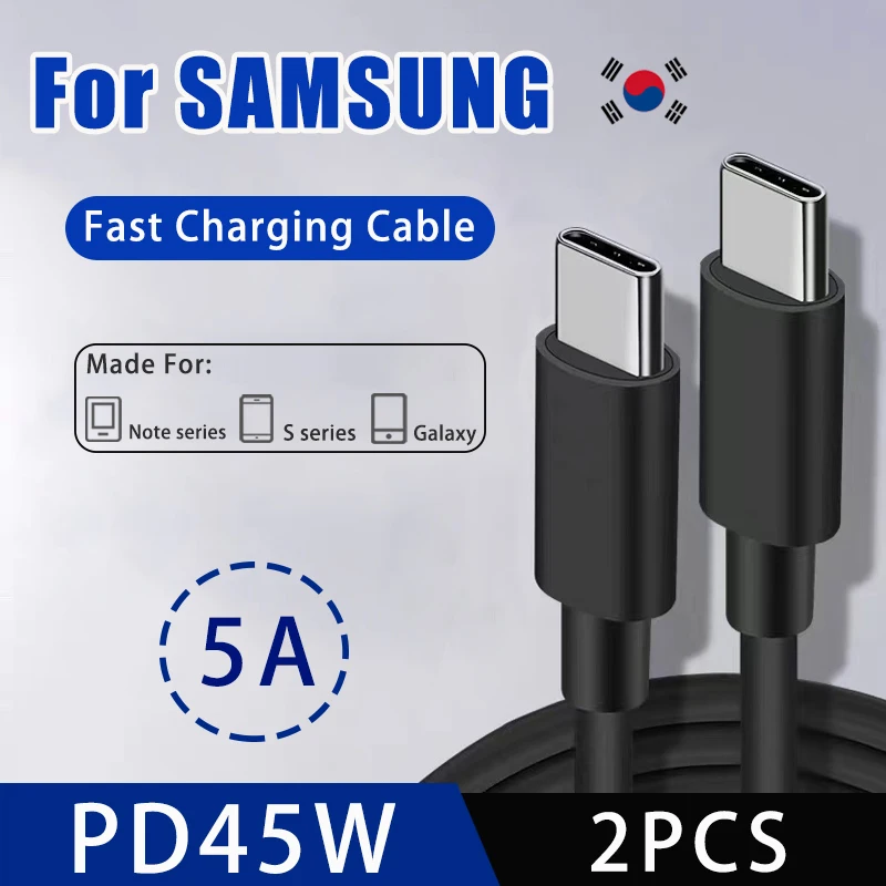 

USB C кабель для SAMSUNG 2 шт. PD 45 Вт 5A для Samsung Galaxy S22 S23 Ultra Note 10 + 5G 20 A53 A54 USB C кабель для быстрой зарядки и передачи данных