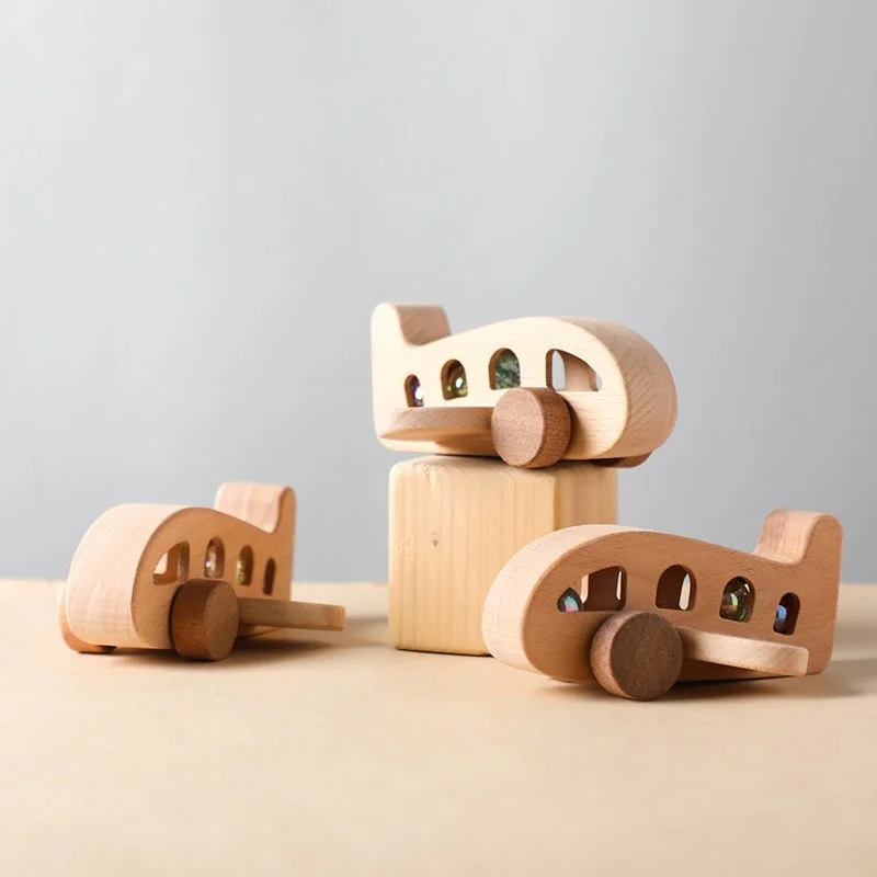

New Wooden Plane Toy For Kids Montessori Model Plane Hollow Out Glass Ball Educational Toys For Children Airplane Decoration