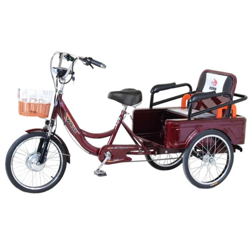 Bicicletta da carico elettrica a tre ruote per adulti 48V 250W con triciclo elettrico per sedile passeggero per batteria al litio rimovibile - immagine 4