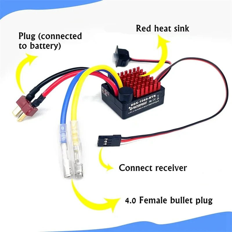 방수 60A ESC -1060-RTR 브러시드 전자 속도 컨트롤러 BEC 5V/2A 1/10 RC 자동차 트럭 540 550 모터 RC C-ELEC용