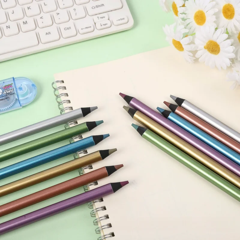 6pc black wood fluorescent color pencil writing drawing drawing pencil 6
