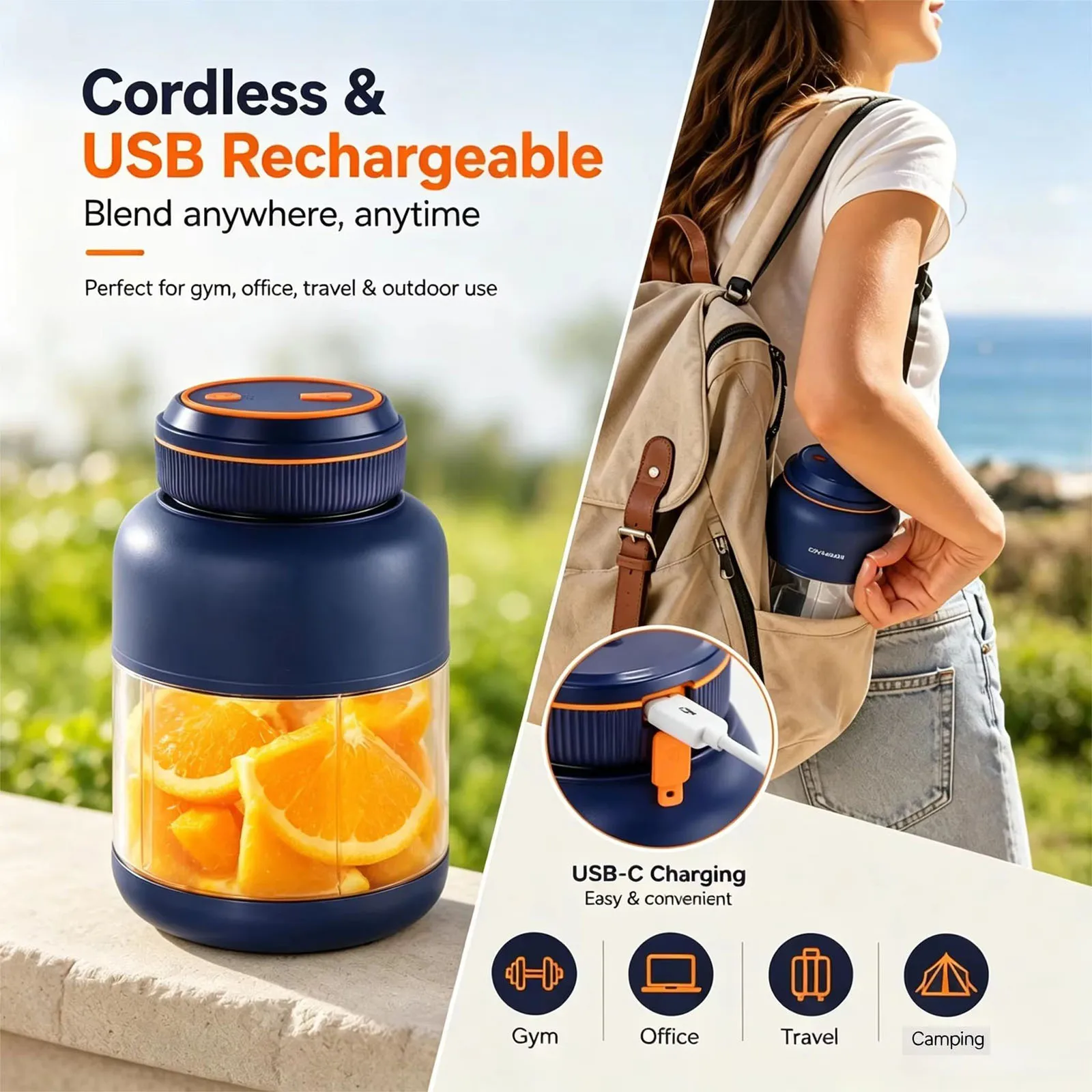 1300ML Portable Electric Juicer Blender for Home, USB Charging, Fruit Juicer, Lemon, Orange, Fruit Juicing, Outdoor Juicer 3