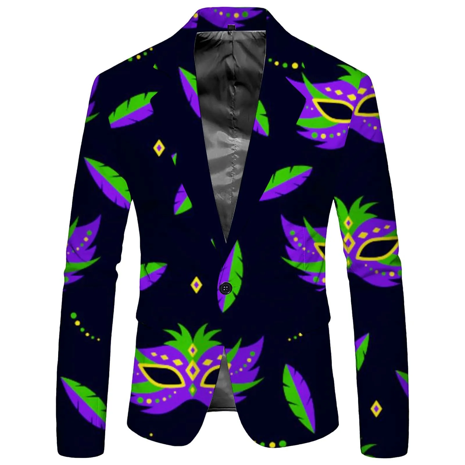 Mardi Gras Printed Men's Blazers Jacket Long Sleeve Slim Fit Buttons Suit Coat Pockets Carnival Holiday Party Lapel Men's Suit 5