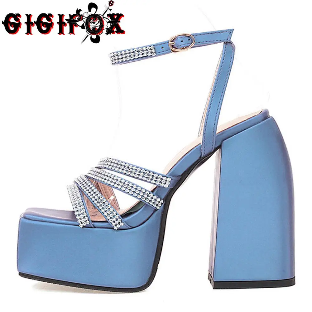GIGIFOX Brand New 2022 Big Size 43 Summer White Goth High Heels Sexy Party Chunky Platform Sandals Shoes Women 