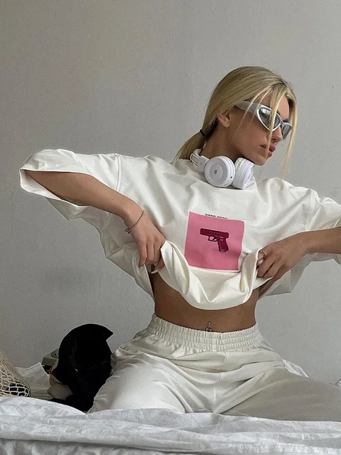 Hirsionsan Oversized Graphic T Shirt Women 2025 Summer Crewneck Short Sleeve Tees Female Casual Loose Higt Street Top Y2k Top 1