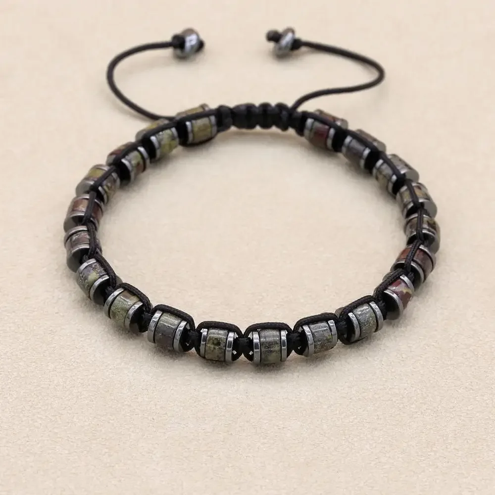 Men Bracelet Natural Stone Hematite Beads Braided Jewelry Gift