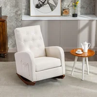 home. Rocking Chair Mid-Century Modern Nursery Rocking Armchair Upholstered Tall Back Accent Glider Rocker for Living Room 2