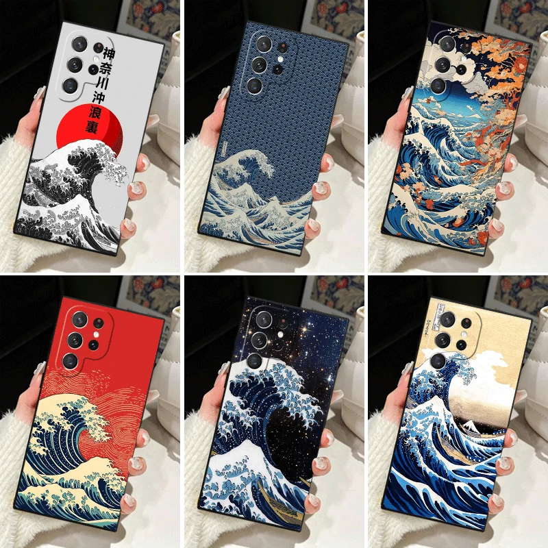Soft Silicone Phone Case with Japanese Wave Kanagawa Surfing Design